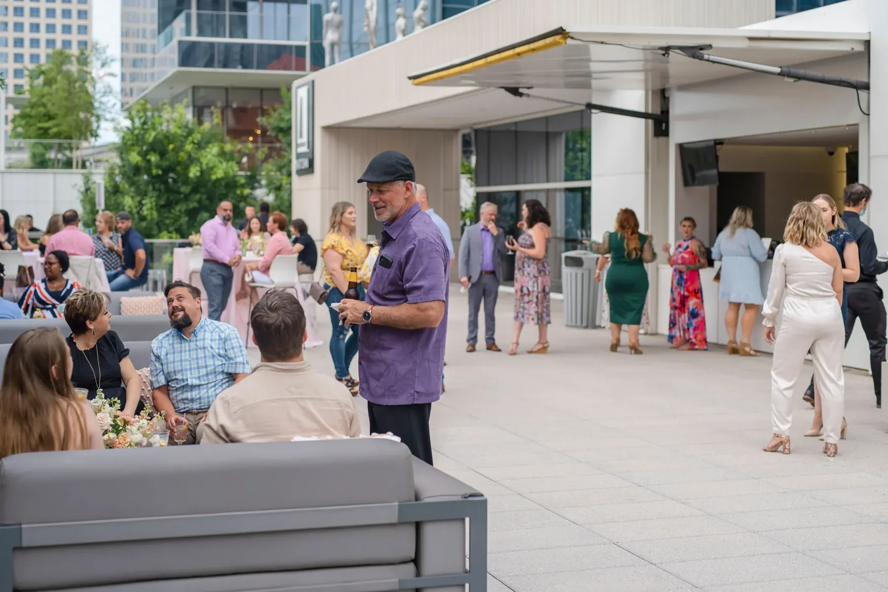 Guests at a reception on the terrace