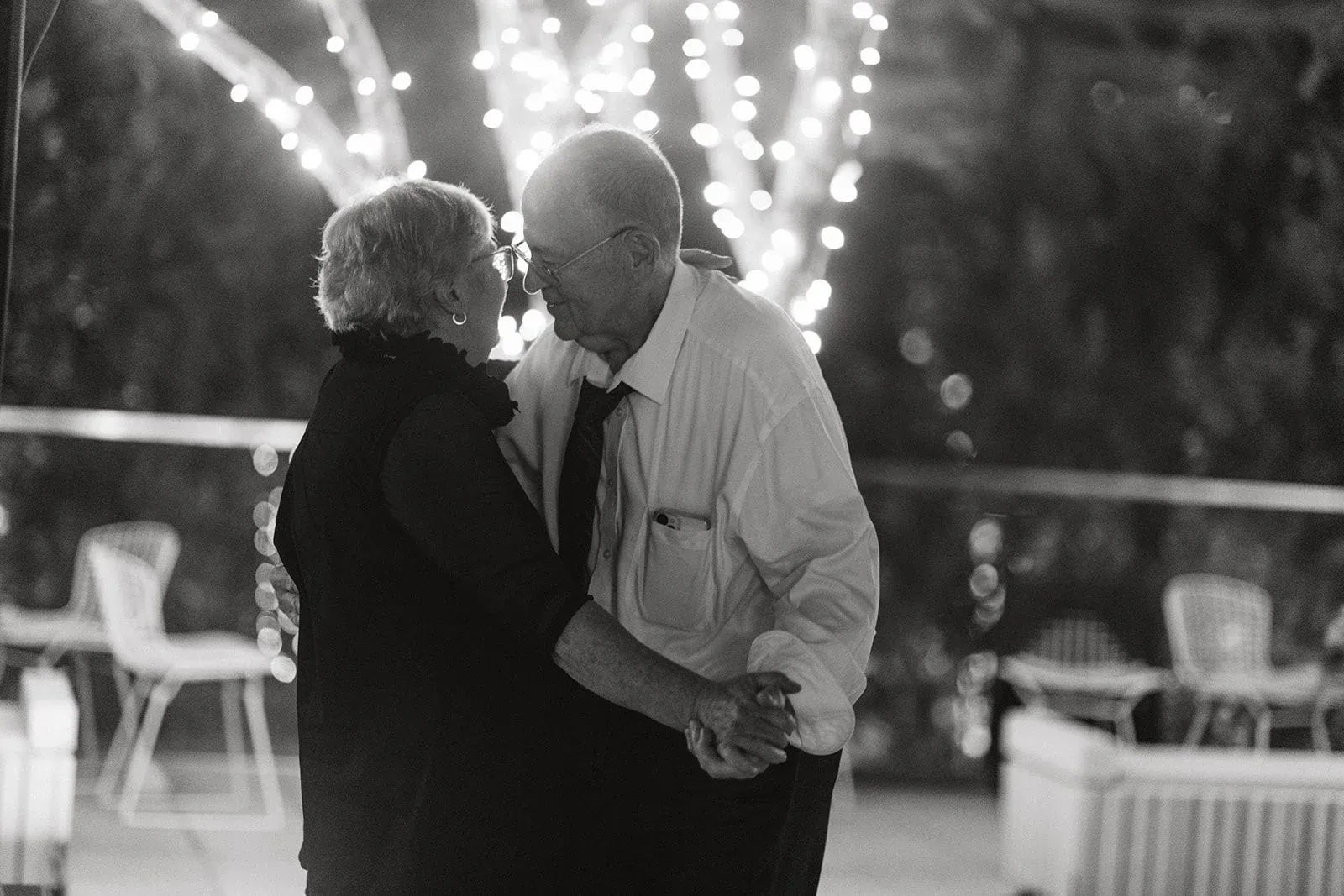 A black and white photograph of a first dance