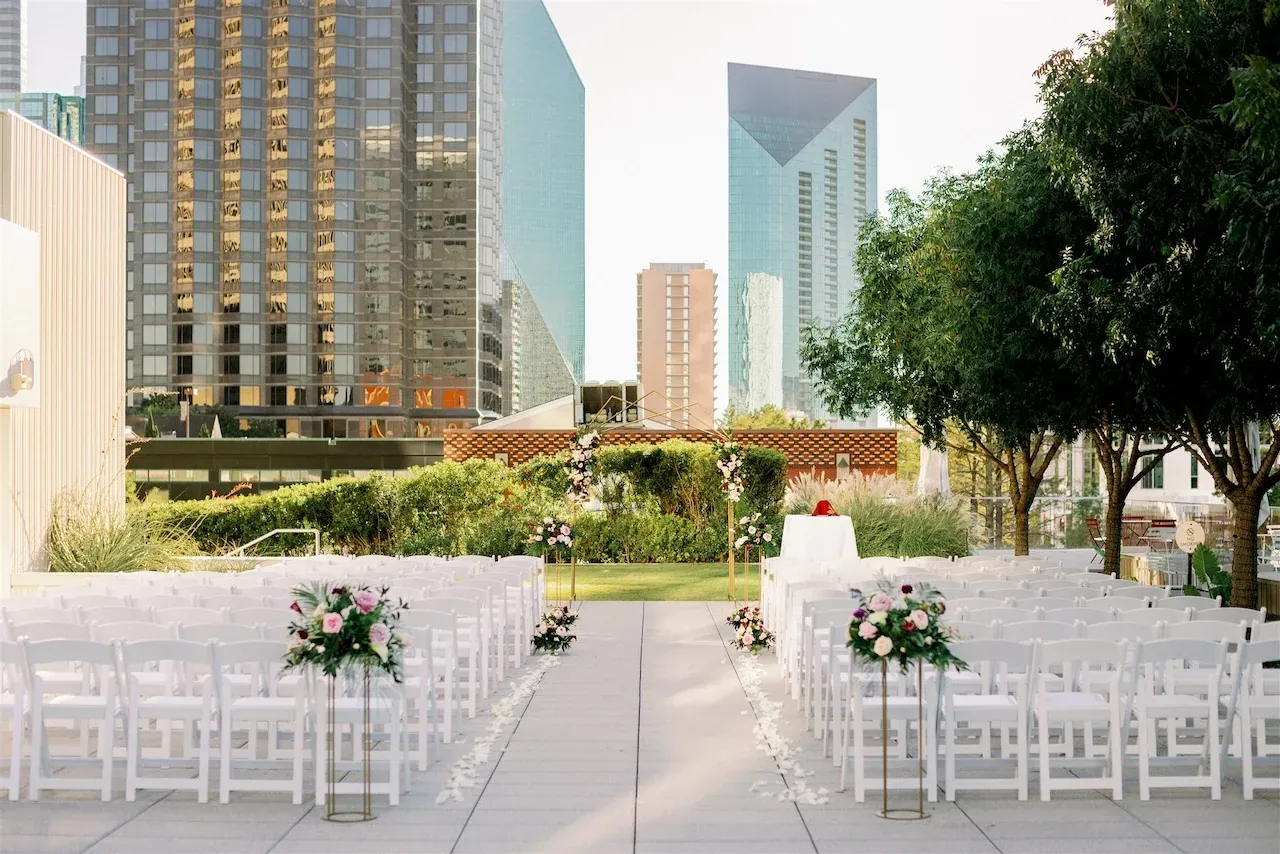 The terrace set for a ceremony