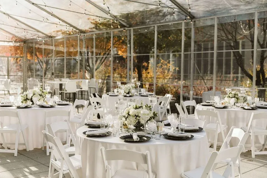 A reception set with round tables